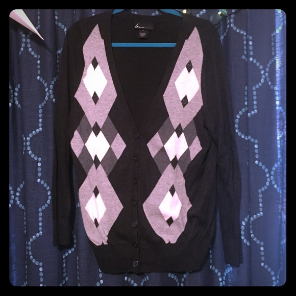 Lane Bryant Grey Sparkle Argyle Cardigan - Picture 1 of 3
